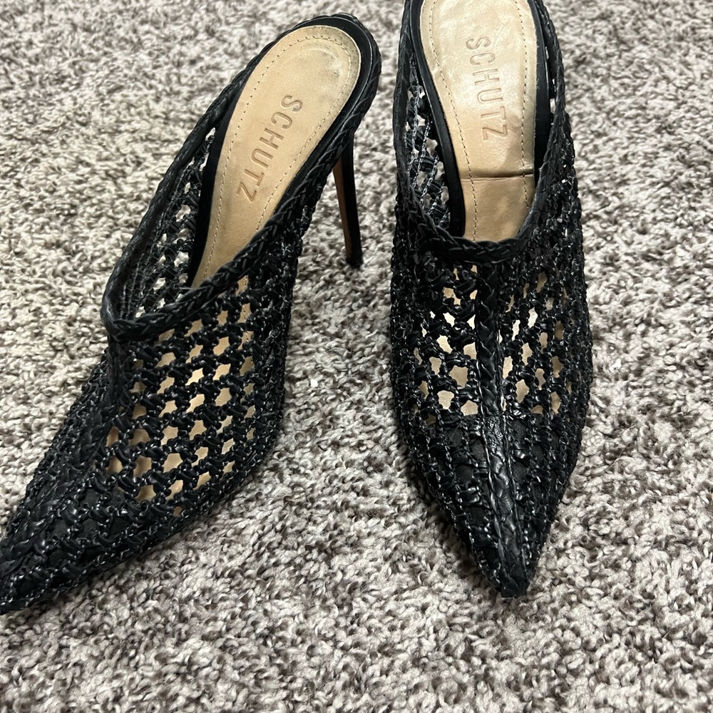 Schutz Black Women's Heeled Mules